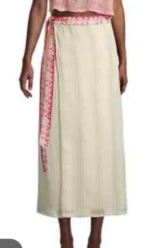 Free People Cream Maxi Wrap Skirt with Red Trim thumbnail 1