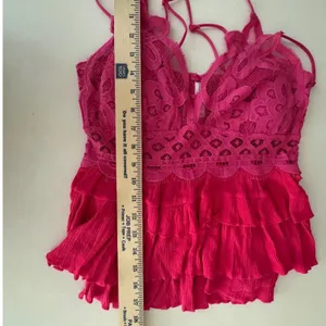 Zenana Hot Pink Lace Ruffle Peplum Cami Top Smocked Back Large Festival Rave Clubwear L thumbnail 8