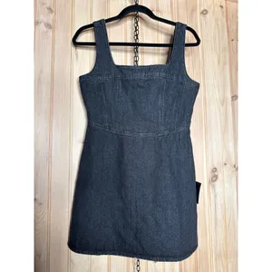 NWT Lulus So Delighted Washed Black Denim Corset Seam Mini Dress LBD Party Sz S thumbnail 2