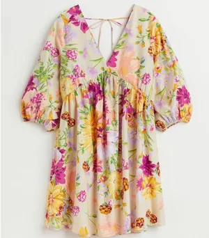H&M puff sleeve empire waist dress size large thumbnail 1