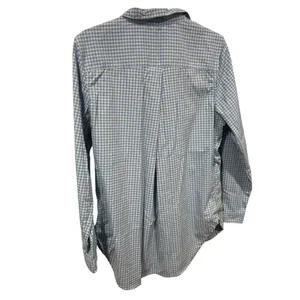 L.L.Bean Womens Medium Button-Up Gingham Shirt Blue & Green Long Sleeve 23i thumbnail 4