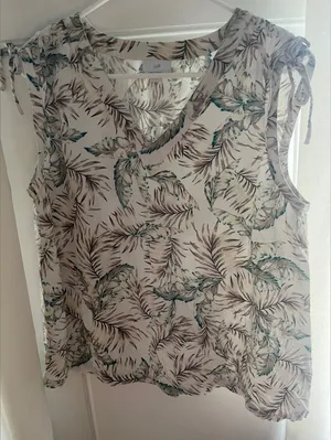 J. Jill Brown Green Cream Leaf Blouse Size L thumbnail 1