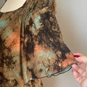 Elegant Tie-Dye soft slinky Blouse in Earthy Tones thumbnail 3
