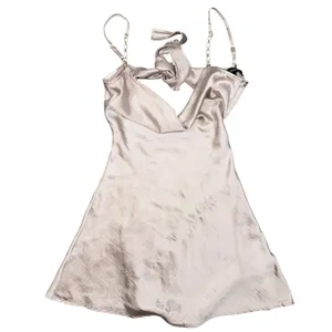 Speechless Satin Mini Dress Womens XXS Champagne Rhinestone Strap Open Back thumbnail 4
