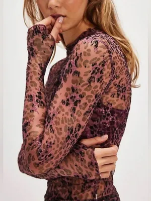NWOT Free People FP Intimately Lady Lux Printed Layering Top- pink black - Small thumbnail 4