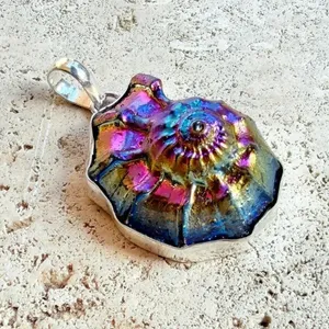 Rainbow Titanium Ammonite Pendant 925 Plated thumbnail 2