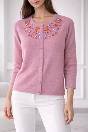 Free People Pink Embroidered Cardigan Sweater Womens Medium New Lilac thumbnail 1