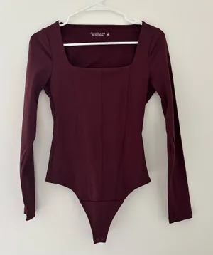 burgundy abercrombie long sleeve squareneck bodysuit thumbnail 1
