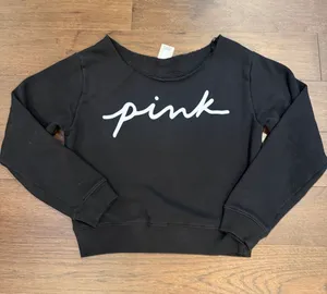 PINK Victoria's Secret Off-Shoulder Black Sweatshirt Medium - C28-013 thumbnail 1