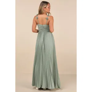 NWT Lulus Hera Sage Pleated Floral Applique Maxi Dress Bridesmaid Gala Size L thumbnail 3