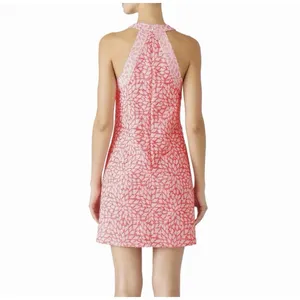 Hutch Anthropologie Pink White Embroidered Halter Mini Shift Dress Small thumbnail 2