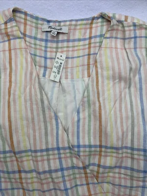 Madewell size XS new Pastel Plaid Midi Dress Elastic Waist guest summer sundress thumbnail 4