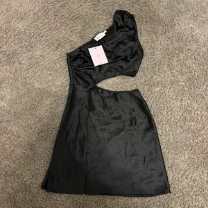 Hello Molly Satin One Shoulder Mini Dress Black NWT thumbnail 2