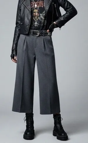 For Love & Lemons Turner Wide Leg Cropped Pants in Gray Size Small thumbnail 1