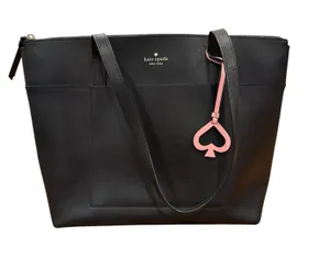 Kate Spade Patrice Black Leather Zipper Closure Shoulder Tote Purse Bag Charm thumbnail 1