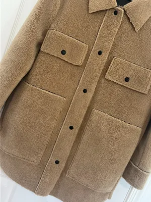 Zara Teddy Shacket Oversized Sherpa Fleece Jacket Neutral Minimalist Quiet Luxury Coat S thumbnail 4