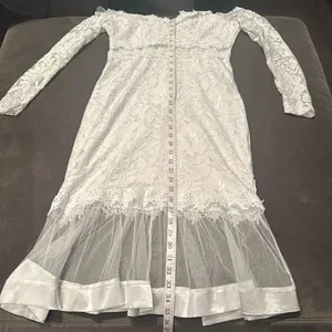 White Floral Lace Long Sleeve Off the Shoulder BodyCon Party Dress Size M *READ thumbnail 8