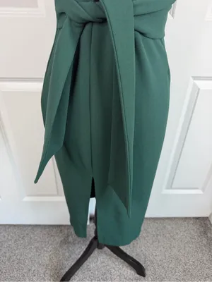 Hello Molly Teal One Shoulder Midi Dress Tie Waist Slit NWT thumbnail 5