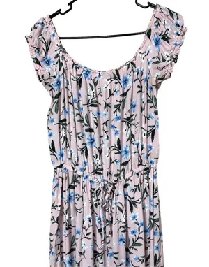 American Eagle Outfitters Pink Floral Tiered Boho Off Shoulder Maxi Dress Size M thumbnail 2
