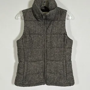 Old Navy Womens Gray Herringbone Puffer Vest Wool Blend Funnel Neck Small thumbnail 7