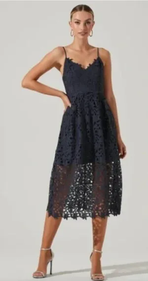 Astr The Label Lace A-Line Midi Dress Navy thumbnail 1