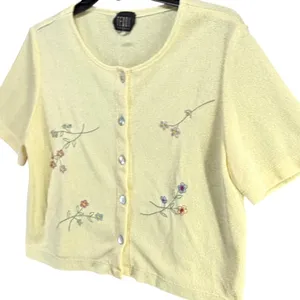 Vintage Teddi Cardigan Top Womens M Yellow Floral Embroidered Cottage Dainty thumbnail 2
