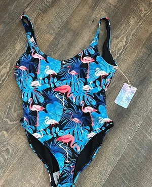 New Hot Coals scoop neck and‎ a low back swimming suit flamingos Size Medium thumbnail 1