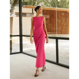 Commense Minimalist Elegance Linen Cotton Crisscross Long Dress Fuchsia Medium thumbnail 7