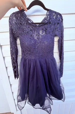 My Michelle Long Sleeve Navy Homecoming Dress thumbnail 1