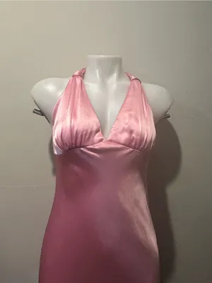 Elegant Backless Satin Halter Maxi Dress - Pink thumbnail 2