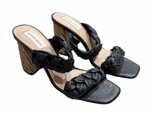 ANTONIO MELANI Mule Leather Woven Heels Black Sandals Sz Sz 11 thumbnail 1