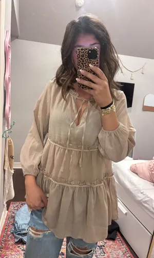 Cato tan long sleeve blouse thumbnail 1