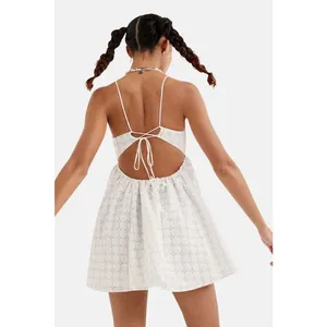 For Love & Lemons Jodi Tencel Eyelet Strappy Mini Dress White Size Large thumbnail 2
