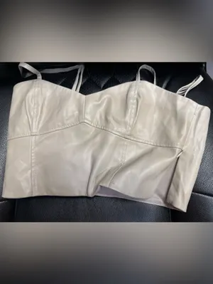 Zara Faux Leather Corset Tank Top Beige Cream Size M thumbnail 6
