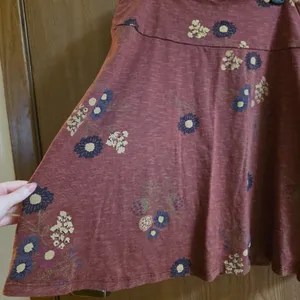 Toad & Co Burgundy Floral Organic Cotton Blend A Line Skirt thumbnail 3