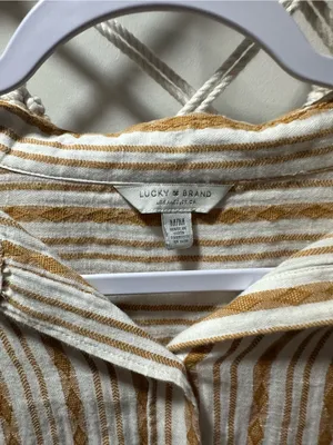 Lucky Brand Cream and Brown Striped Button-Down Shirt thumbnail 3