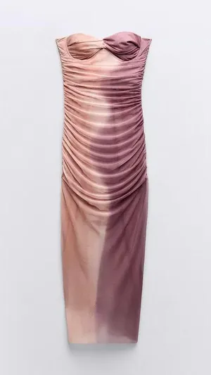 Zara dress maxi midi corset fitted bodycon mauve beige wedding party cocktail thumbnail 11