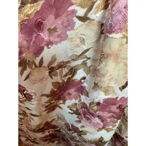 En Saison Floral Jacquard Cut Out Midi Dress Pink Tan Long Balloon Sleeve Resort thumbnail 2