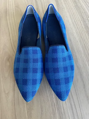 Rothy's Blue Knit Slip-On Flats with Green Insole thumbnail 2