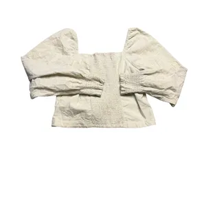 🤍 Madewell Cream Corduroy‎ Sweetheart Smocked Top Size 10 Puff Sleeve 🤍 thumbnail 5