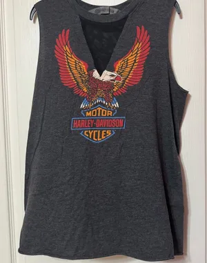 Harley-Davidson Charcoal Tank Top with Red & Yellow Eagle Graphic thumbnail 1