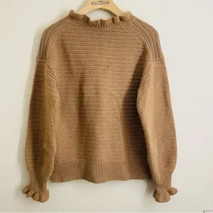 Madewell Merino Wool Blend Textured Knit Ruffle Sweater Camel Brown Size S thumbnail 5