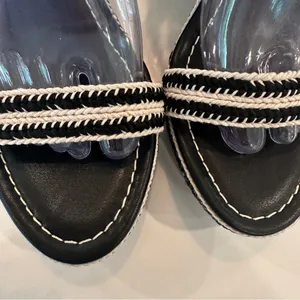New BP Crochet Platform Wedge Sandals Sz 9 Black Cream Espadrilles Heels thumbnail 9