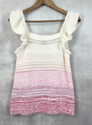 Scoop Womens‎ Sweater Tank Size Small Open Knit Ruffle Bohemian Feminine Cottage thumbnail 1