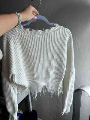 Knit Cropped Sweater White thumbnail 2