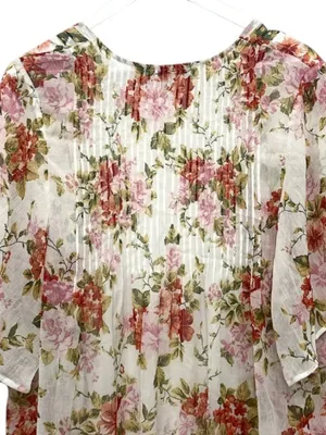 American Eagle Ivory Floral Kimono Duster M Boho Cottagecore Flutter Sleeve thumbnail 6