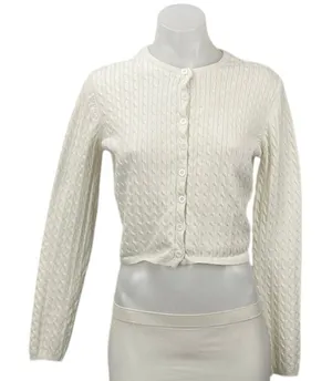 Edikted White Ivory Cable Knit Long Sleeve Crop Button Up Cardigan Sweater Top S thumbnail 1