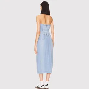 NWT Free People Dress Blue Picture Perfect Midi Denim Strapless Jean Size 2 thumbnail 4