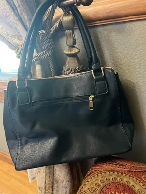 Sleek Black Pebbled Tote with Pink Trim and Gold Hardware thumbnail 10