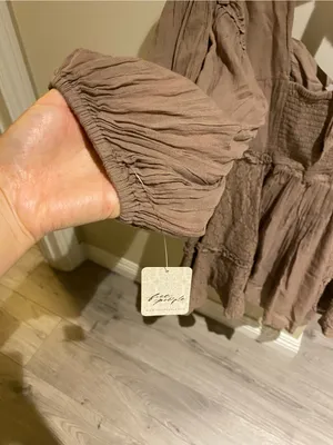 NWT free people boho Taupe Peasant Mini Dress with Puff Sleeves, size Xs thumbnail 7